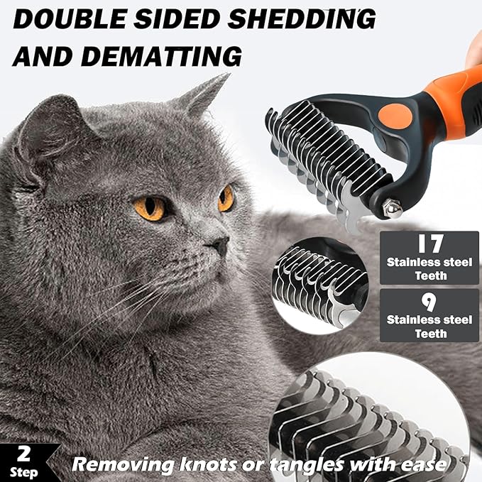 5 Pack Cat Steam Brush Kit - Pet Mist Water Brush for Dogs, Includes Steamy Brush, Undercoat Rake, Bath Brush, Flea Comb - Dynamic Dematting Tool