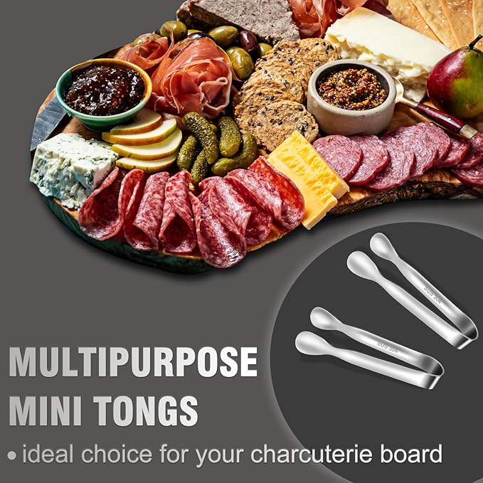 Mini Tongs For Serving Food,Set fo 12 Small Tongs For Appetizers,Small Stainless Steel Metal Cooking Tong,for Tea Party Coffee Bar, 4 inch Sugar Tong - Silver