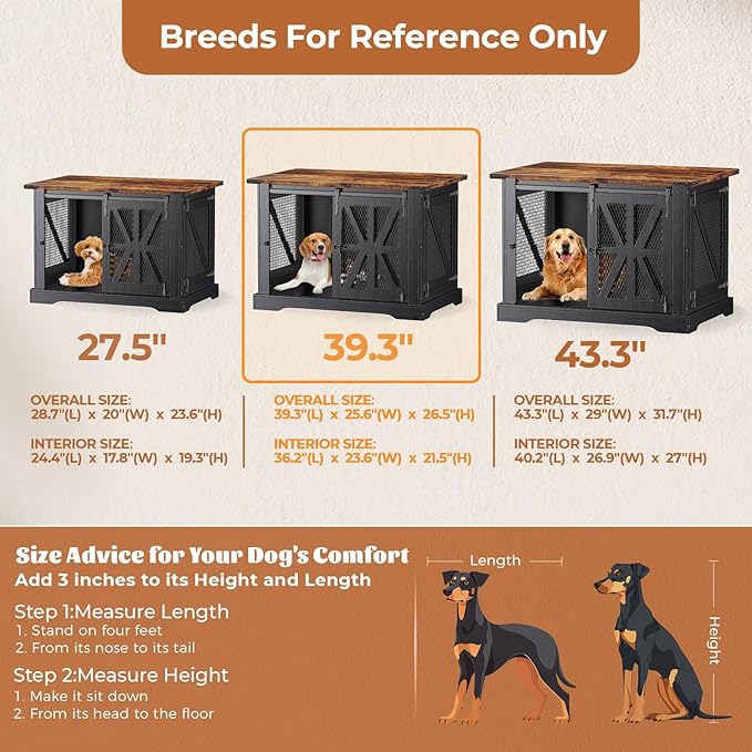 VOPEAK 40" Farmhouse Dog Crate Furniture, Heavy Duty Dog Cage for Medium Large Dogs, Dog Crate Dog Kennel Indoor with Double Doors, Chew Resistant End Table for Bedroom Living Room, Black
