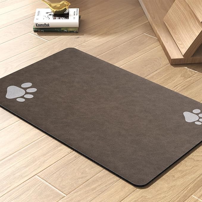 Pet Feeding Mat-Absorbent Dog Mat for Food and Water Bowl-No Stains Quick Dry Water Dispenser Mat-Dog Accessories Pet Supplies-Bowl for Messy Drinkers(Brown,23"x34"