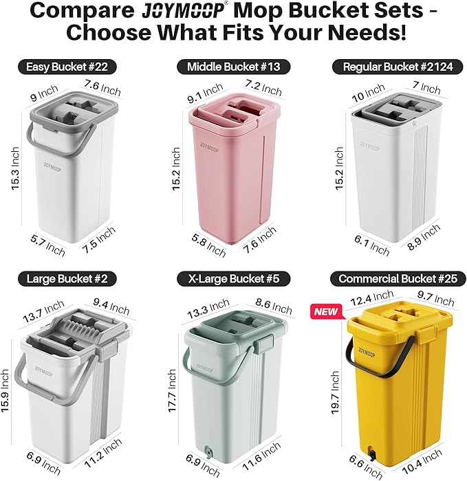 JOYMOOP Mop and Bucket with Wringer Set, White Flat Squeeze Mop Bucket Set for Floor Cleaning, Wet Dry Mop for Walls, Wall Cleaner with Long Handle, Hardwood Floor Mop-5 Microfiber Cloths