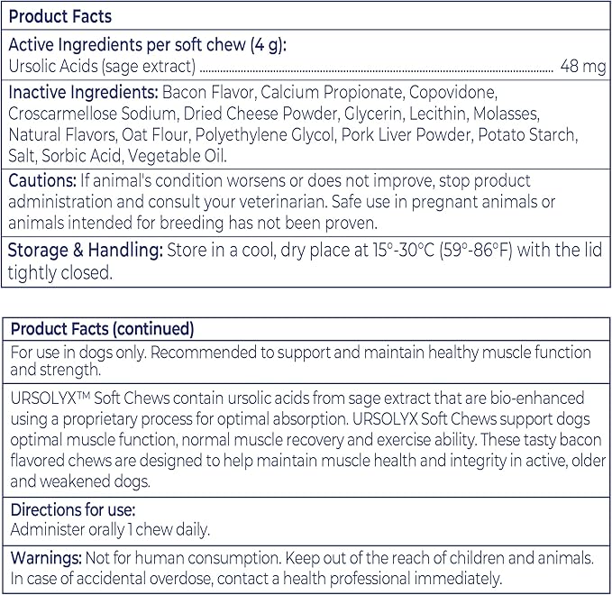 Virbac URSOLYX Soft Chews for Dogs | Muscle Health Support for Senior, Active or Recovering Dogs, Medium | 60 Count 2- Month Supply
