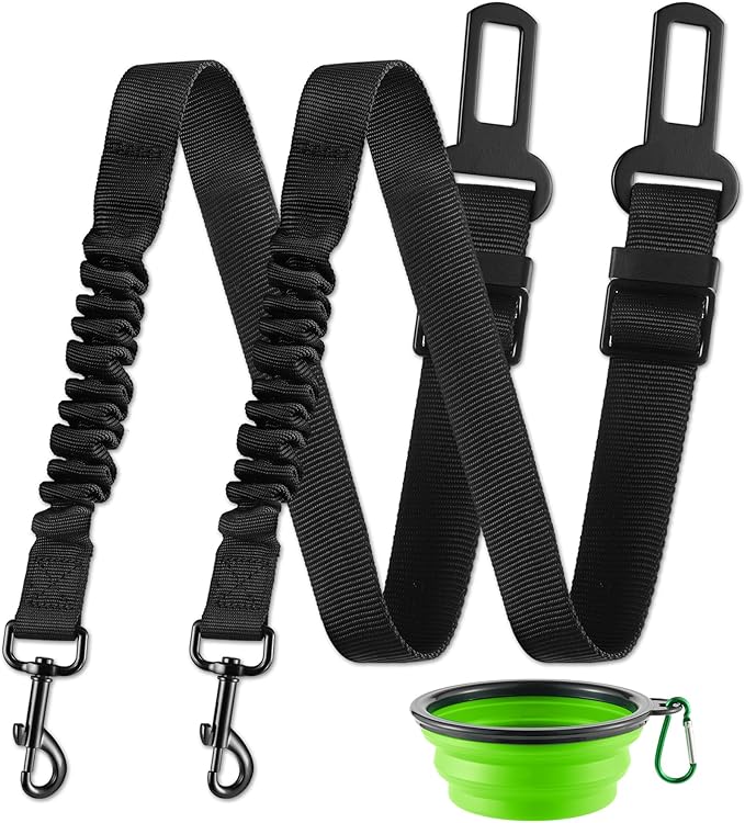 LivTee Dog Seat Belt for Car, Retractable Pet Safety Harness, Adjustable Nylon Dog Seatbelt Leash, Comfortable Dog Accessories for Vehicles (Black-2PCS)