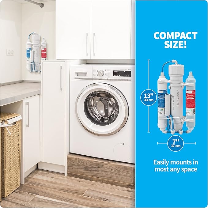 Aquatic Life RO Buddie 3-Stage Reverse Osmosis Water Filter System RO Filtration Units for Aquarium, 50 GPD