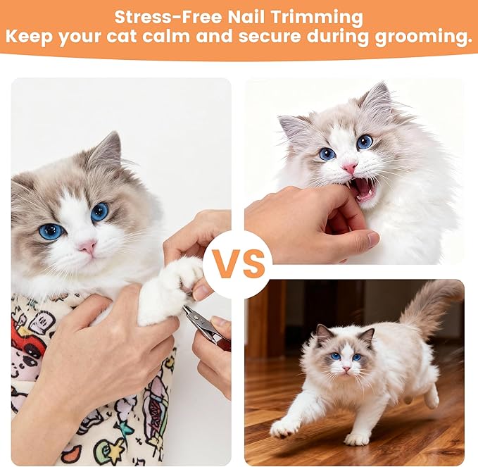 Cat Grooming Wrap – Self-Adhesive Burrito for Stress-Free Nail Trimming, Grooming & Medication – Soft, Machine-Washable, Fits Cats up to 15 lbs