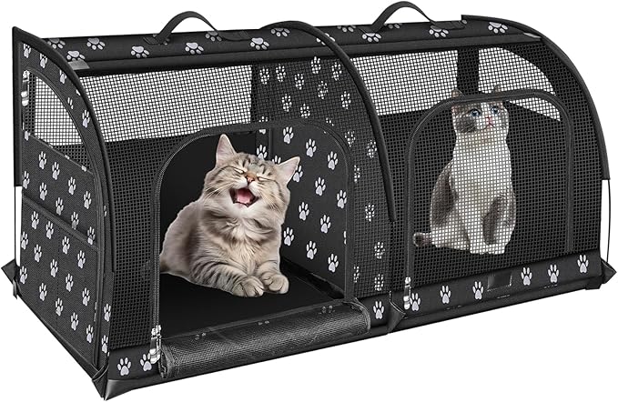Double Cat Car Travel Carrier, Twin Compartment Show House Cat Cage/Condo,Portable Pet Crate for 2 Cats Travel Double Dog Crate Set for Long Distance Travel