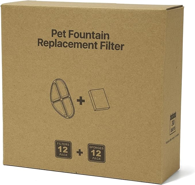 12 Pack Filters and Pump Sponges for 7L/1.8Gal Dog Water Bowl Dispenser(FN-W05), ZEKIRY Cat Water Fountain Filter, 4-Layer Filtration Pet Fountain Filters Replacement