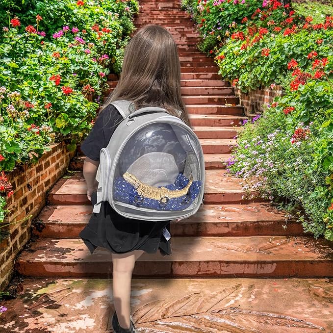 Bearded Dragon Travel Backpack with Harness and Leash Set,Lizard Backpack Travel Carrier,Space Capsule Clear Bubble Window Astronaut Reptile Carrier Backpack for Kids, Airline Approved