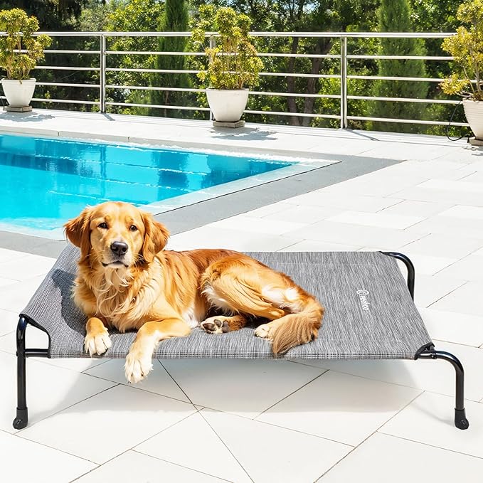 Veehoo Original Elevated Dog Bed - Outdoor Raised Cot for Large Dogs, One-Sided Raised Headboard Cooling Pet Bed, Sleeping Training Cot, Non-Slip & Breathable, XL, CWC2417A