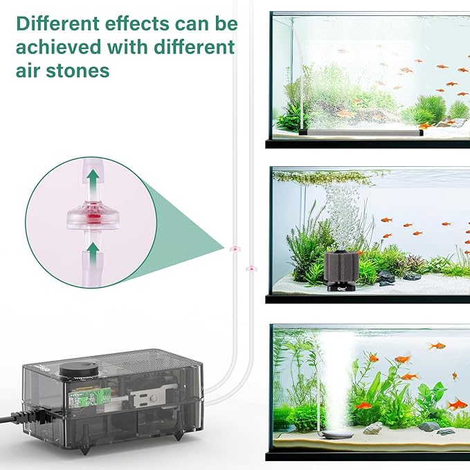 hygger See-Through Air Pump for Aquarium: Adjustable Oxygen Pump,Silent Powerful Aerator Pump 3.5W 2 Air Outlets Ultra Silent for Large Medium Fish Tank,Hydroponic Systerm, Household Commercial Use