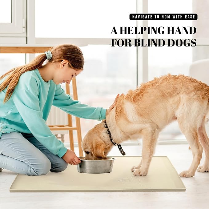 AVERYDAY 32x24'' Silicone Dog Mat for Food and Water, 0.63'' Edge Dog Food Bowl Mats for Floor Waterproof, Dogs Water Mat for Sloppy Drinker, Non Slip Rubber Pet Feeding Mats for Indoor Dogs and Cats