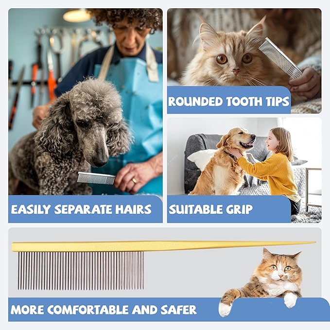 Grooming Pet Comb Rat Tail Dematting Cat and Dog Comb,Rounded Ends Design for Safe Tangle Removal, Hairstyling, Massage,Loose Hair Removal,Prevent Irritation,Fluffing Paws,Face,Tail,Remove Tear Stain