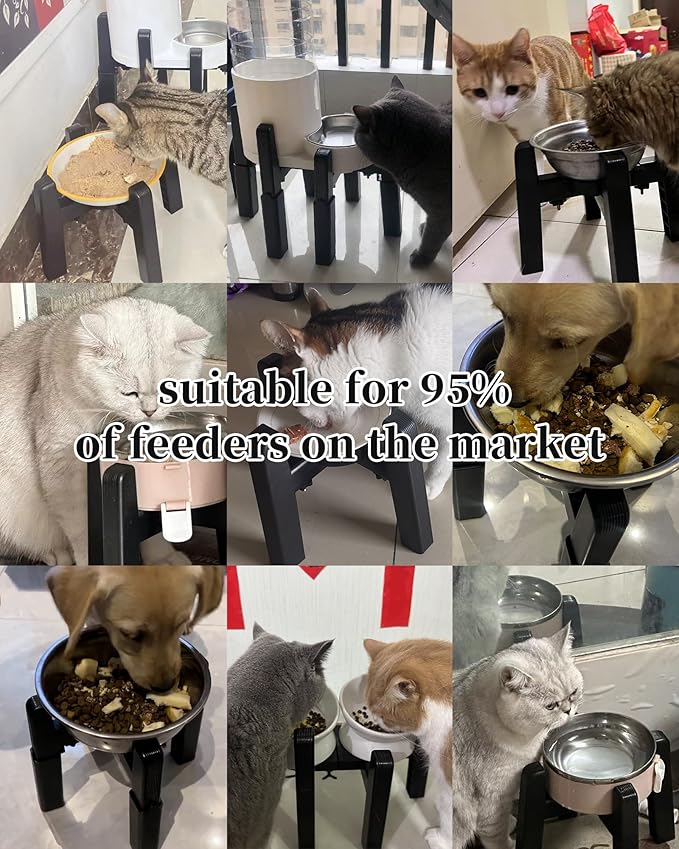 CZPET Dog Bowl Stand with Mat with Adjustable Height and Width, Raied Elevated Water & Food Feeder for Medium & Large Dogs, Stable and Anti-Slip