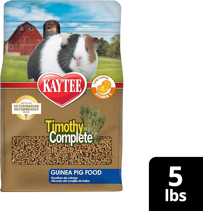Kaytee Timothy Complete Guinea Pig Food, Made with Timothy Hay, High in Fiber, Supports Dental Health and Digestion, Long-lasting Vitamin C, 5 pounds