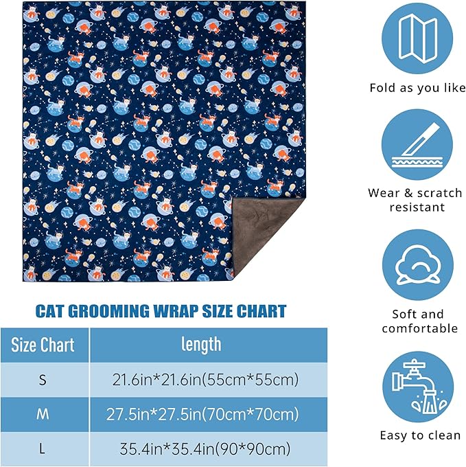Cat Grooming Wrap,Anti-Escape Cat Wrap for Grooming,Self-Adherent Soft Cat Blanket to Wrap,Anti-Bite,Clip Nails,Anti-Scratch,Cat Calming Wrap,Cat Burrito Wrap,Swaddle Wrap Pet Tool Large Size