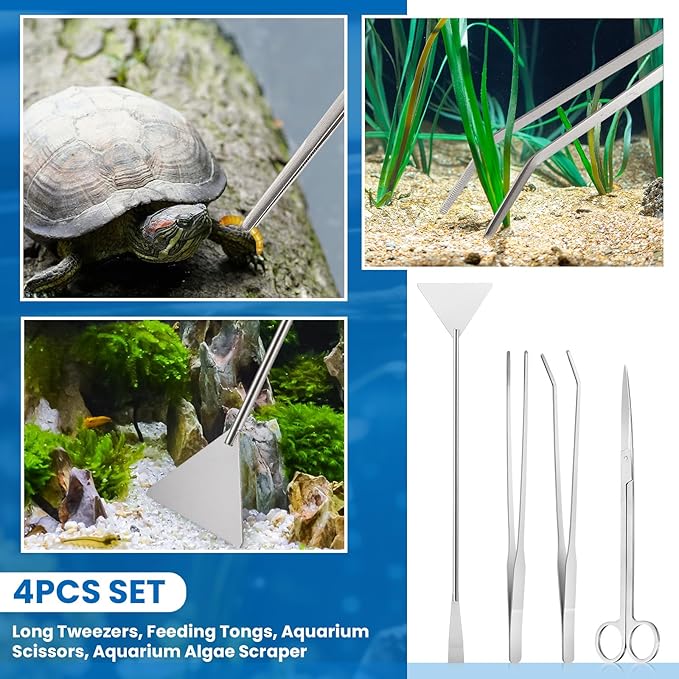 Aquarium Fish Tank Cleaning Tool Kit Include 4 Pcs Long Aquascape Tools Kit 1 Pcs Magnetic Glass Cleaner Brush 5 in 1 Fish Tank Gravel Cleaner and Siphon Vacuum for Terrarium Fish Tank Set