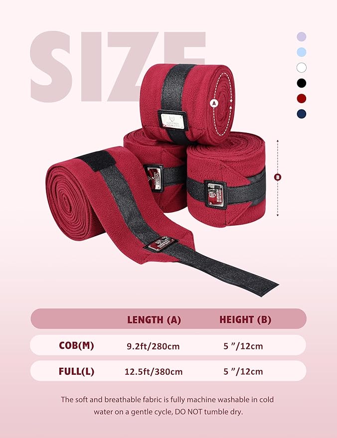 Harrison Howard Horse Polo Wraps Upgrade with Bling Leg Wraps for Horses 4-Pack Fleece Leg Wraps Stable Supplies Burgundy M