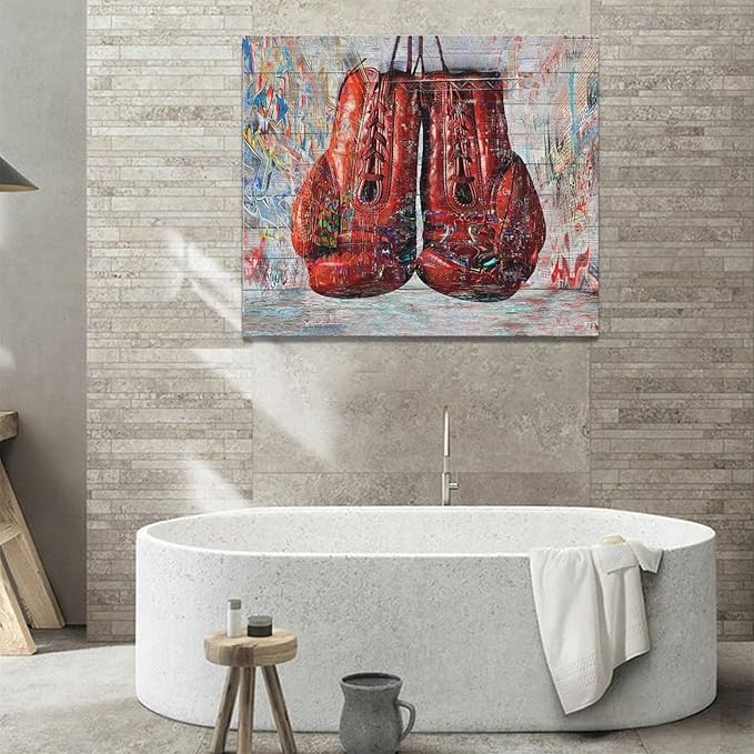 Quorin Banksy Graffiti Boxing Wall Art Red Boxing Gloves Pictures Gym Sport Wall Decor Canvas Print Painting Artwork for Gym Living Room Bedroom 20"x24"