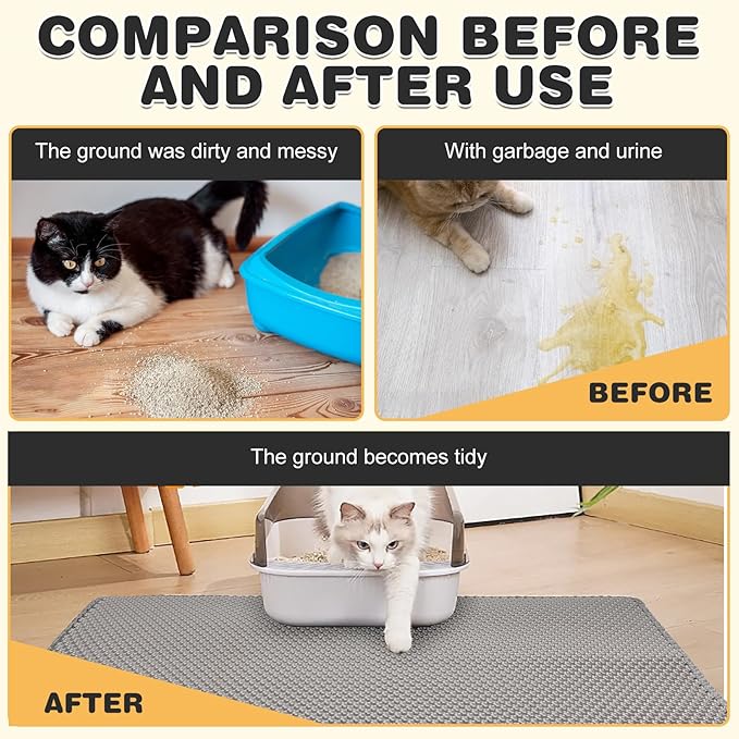 Cat Litter Mat Double Layer Waterproof Urine Proof Trapping Mat 2 Pack (Gray, 24x15 Inch)