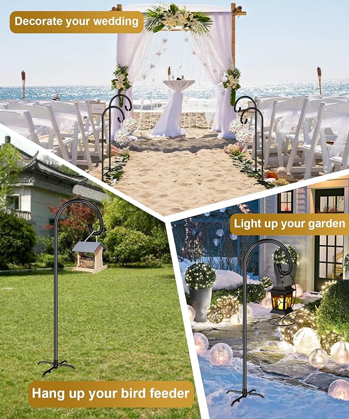 Shepherd Hook 60 Inch Tall Heavy-Duty Metal Garden Hanging Pole Stake for Bird Feeder Pole Plant Baskets, Black (1 Pack).