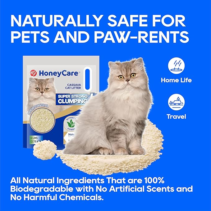 HoneyCare Cassava Cat Litter | Natural Cassava Formula | Fast Clumping & Odor Control | Low Dust & Eco-Friendly | 6 lbs