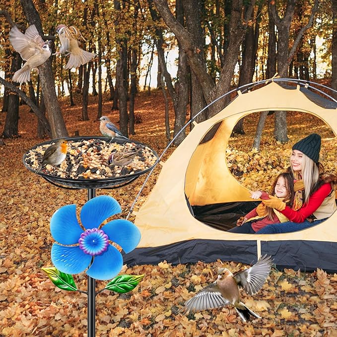 48.8“ Metal Bird Bath for Outside, Detachable Birdbath & Birdfeeder Feeder Bowl with Wind Spinner, Vintage Bird Baths for Outdoors Garden Yard Lawn Decor (Black+Windmill)