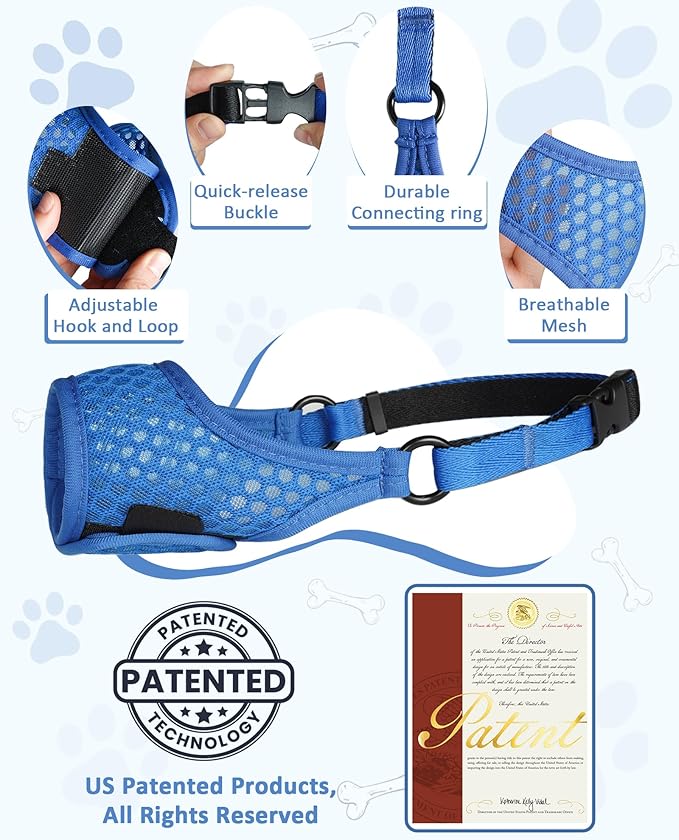 LUCKYPAW Soft Muzzle for Medium Large Sized Dogs Beagle Labrador German Shepherds, Dog Muzzle to Prevent Biting Chewing, Adjustable Breathable Mouth Guard for Grooming Walking Training(Blue, XL)