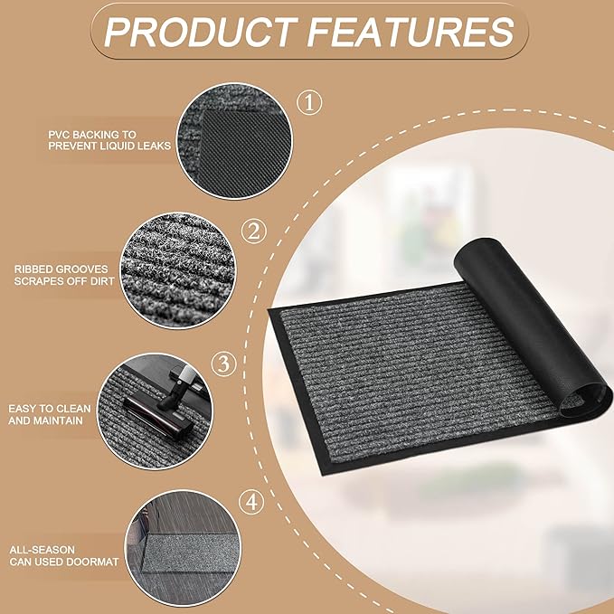 Front Door Mat Outside Entrance, 96" x 48" Sturdy Indoor Outdoor Mats for Entryway, Low Profile Welcome Doormat for Home Entrance, Non Slip Shoe Scraper Mat, Ideal for High Traffic Area