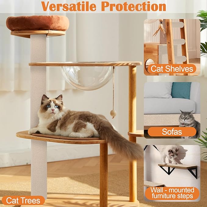 Cat Scratch Furniture Protector - 40" x 13.8" Trimmable Self-Adhesive Cats Claws Scratch Pads, DIY Cat Climbing Couch Protector for Scratch Post Cat Tree Replacement Indoor (Khaki)