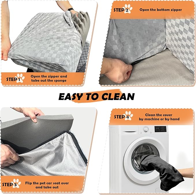 Dog Car Seat for Small and Medium Dogs Up to 35 lbs –Memory Foam Dog Booster Seat with Safety Leash & Storage Pockets, Fits Front & Back Car Seats, Removable Washable Cover – Gray