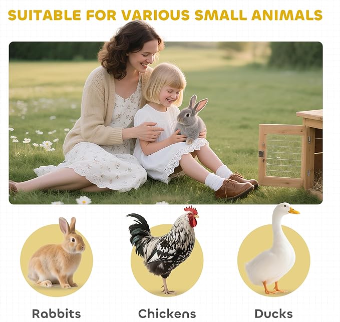 PawHut 90.5" Wooden Rabbit Hutch Bunny Cage Pet Playpen House Enclosure with Double Side Run Boxes, No Leak Tray, Ramp, for Guinea Pig and Small Animals, Light Gray