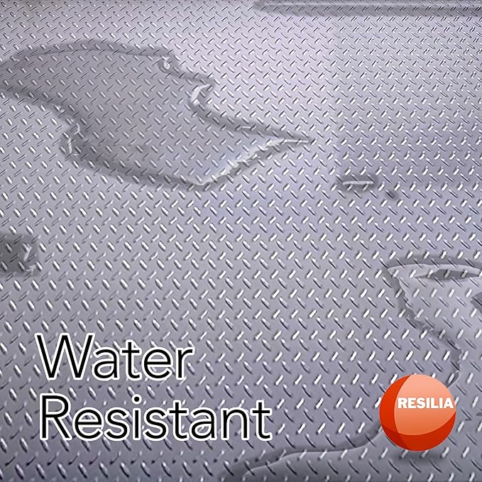 RESILIA Heavy Duty Garage Floor Runner & Protector Mat - Slip Resistant Diamond Plate PVC Mats - Water, Spill, & Stain Resistant, Silver (4 feet x 15 feet), Made in The USA