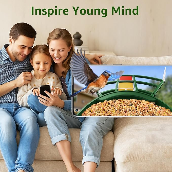 PeckCamĀ® Smart Bird Feeder with Camera 2K HD Auto Detect & Notify, AI Identify 10000+ Birds Camera with Solar Panel 5 Perch Attachments Wireless Outdoor Birdwatching Gift for Birds Lover, Green