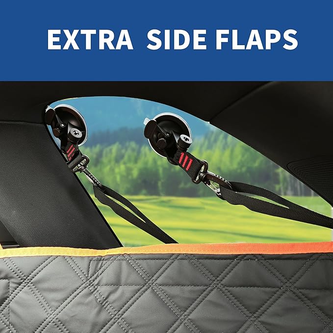 SUV Cargo Liner for Dogs, PU Leather Waterproof Pet Trunk Cargo Cover Dog Seat Mat for SUVs Sedans Vans with Bumper Flap Protector, Non-Slip, Large Size Universal Fit, Black