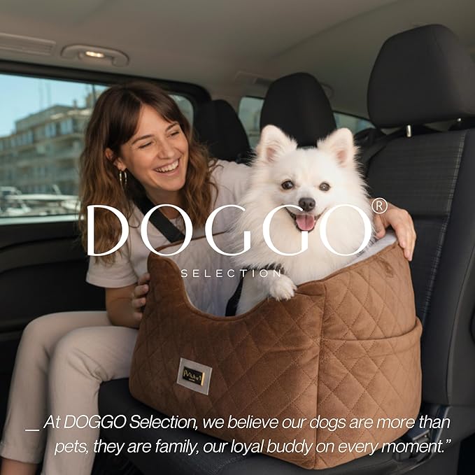 Premium 2-in-1 Dog Car Seat & Home Bed for Small Dogs – Premium Travel Pet Bed with Safety Straps, Stylish Design, Soft Plush Cushion & Secure Portable Comfort – Under 30lbs (Brown)