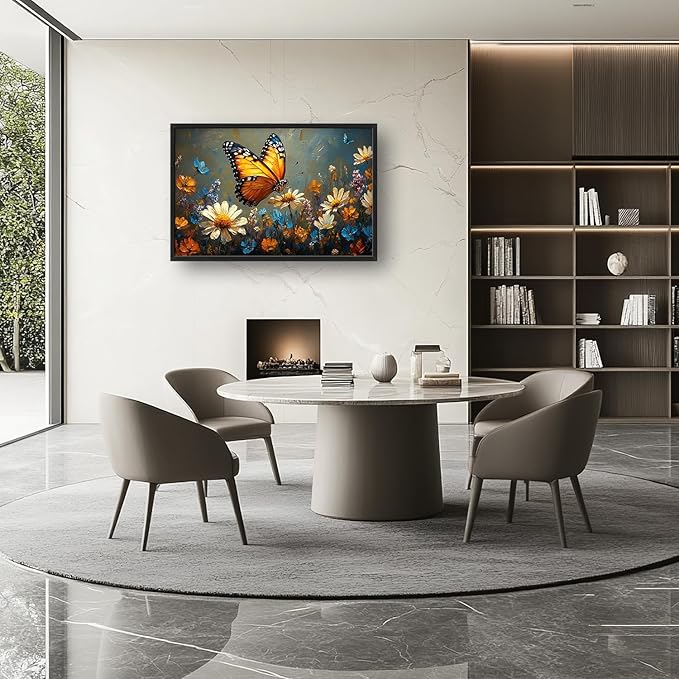 Large Butterfly Daisy Wall Art for Living Room, Floral Landscape Canvas Oversized Wall Decor, Flower Scenery Aesthetics Framed Pictures Painting Print Artwork for Bedroom Office 36"L x 24"W