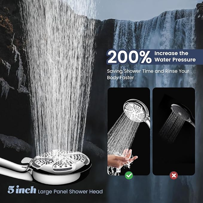FEELSO Filtered Shower Head with Handheld, High Pressure 7 Spray Showerhead with Filters for Hard Water - Remove Chlorine, Reduce Dry Itchy Skin, Anti-clog Nozzles, Power Wash to Clean Tub, Tile & Pet