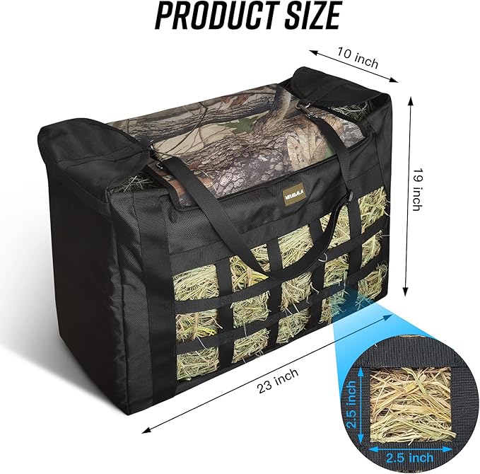 Hay Bag for Horses,Slow Feeder for Horse/Donkey/Goat, Premium 1680D Oxford Cloth,Easy to Fill and Hang with Extra Large Opening(Camo)