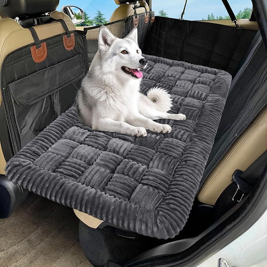 Dog Car Bed Mat, Non-Slip Backseat Extender Pet Blanket, Plaid Dog Bed for Trucks, Sedans & Large SUVs, Chew-Resistant Travel Pad for Dogs, Easy Clean & Scratch-Proof & Comfort(56"x28.7" Gray
