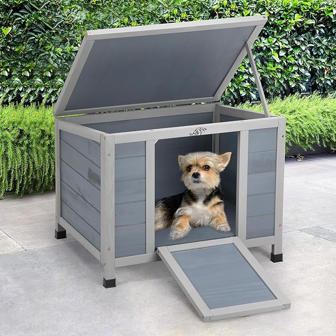 COZIWOW 24inches Wooden Catio Outdoor Cat House Small Animal House,Rabbit Hutch Indoor,Stable Weatherproof Bunny Cage Pet Shelter for Small Cat Dog Rabbit Guinea Pig (Grey)