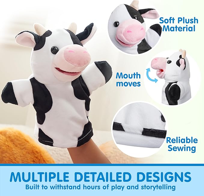 JOYIN 6Pcs Kids Hand Puppet Set with Working Mouth, Toddler Animal Plush Toy Includes Pig, Sheep, Dairy Cow, Dog, Goat, and Horse for Show Theater, Birthday Gifts for Boys Girls, Gifts for Christmas