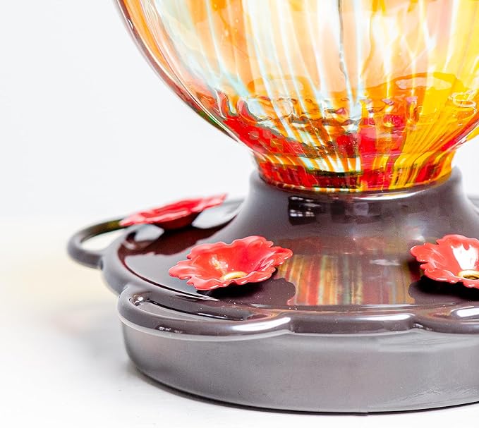Tulip Shaped Glass Hummingbird Feeders for Outdoors - 36 Oz Hummingbird Feeder - Humming Bird feeders for Outdoors Hanging