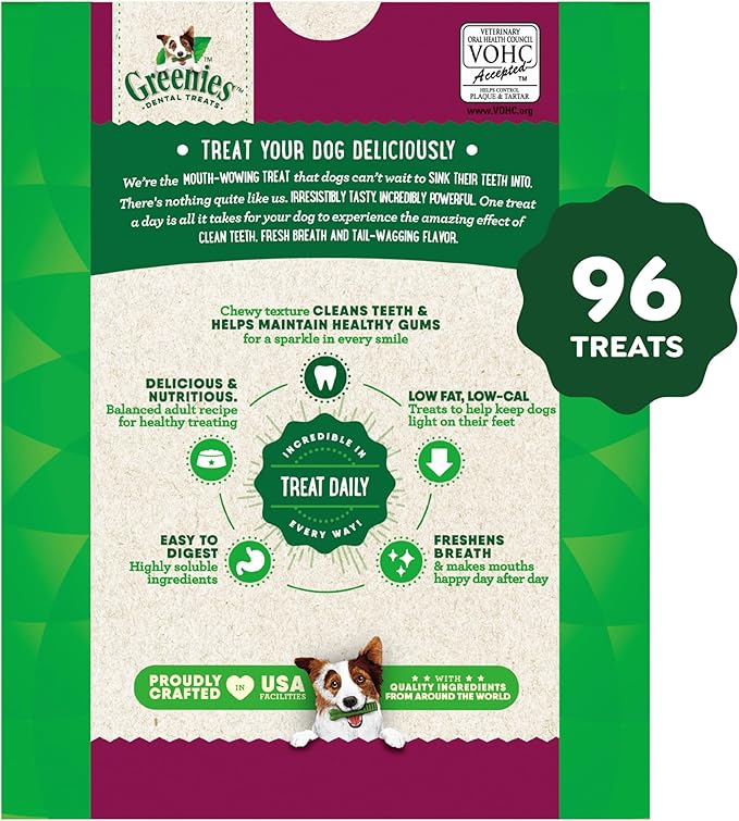 Greenies Weight Management Teenie Dog Dental Chews Weight Control Dog Treats, 27 oz. Pack (96 Treats)