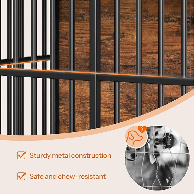 HOOBRO Dog Crate Furniture, 36.6" Heavy Duty Dog Kennel with Sliding Barn Door, Wooden Dog Cage Indoor, Decorative Side End Table for Small/Medium Dogs, Rustic Brown and Black FG162GW03G1