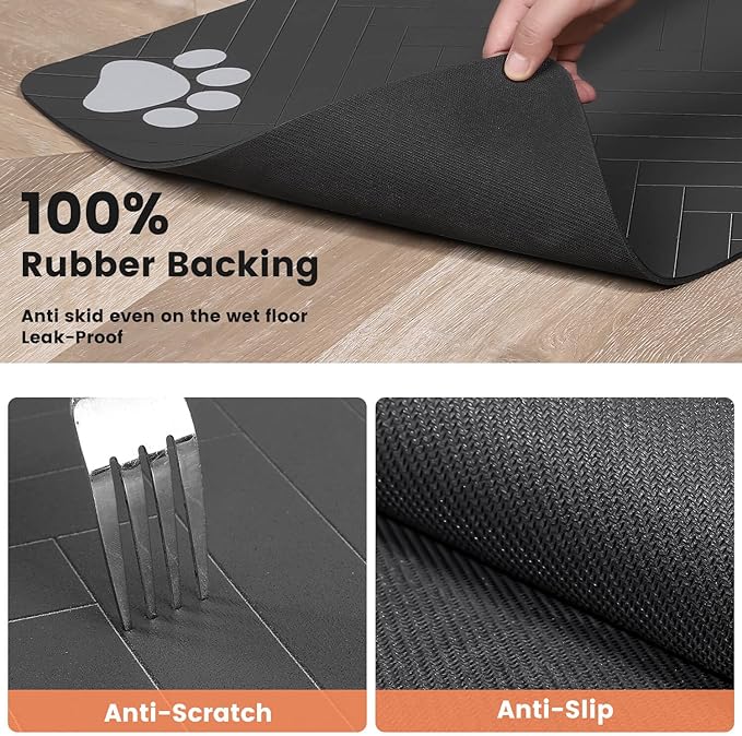 Pet Feeding Mat-Absorbent Pet Placemat for Food and Water Bowl, with Waterproof Rubber Backing, Quick Dry Water Dispenser Mat for Dog and Cat (16"x24", Striped Dark Gray)
