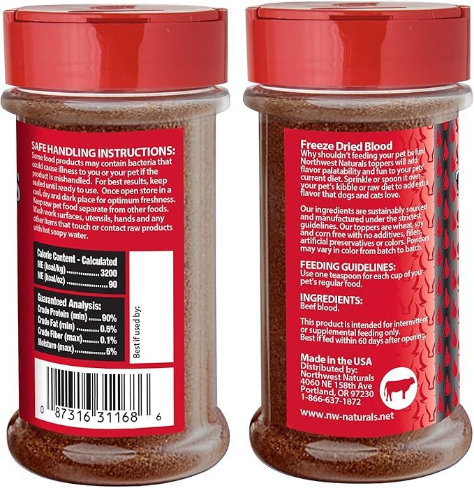 Northwest Naturals Freeze-Dried Beef Blood Functional Topper - for Dogs & Cats - Healthy, 1 Ingredient, Human Grade Ingredients, All Natural, Proudly Made in USA, 3.5 Oz (Pack of 2)