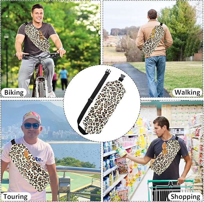 Bearded Dragon Leash and Harness Set, Bearded Dragon Accessories(Include Leopard Print Chest Pack, Lizard Clothing&Leash, Small Straw Hat), Beardeds Dragon Decor Suit for Outdoor Travel