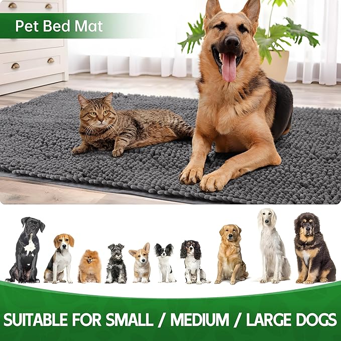 Dog Door Mat Indoor Entrance, 72" x 24" Absorbent Quick-Drying Mud Rugs, Non-Slip Door Rugs for Entryway Indoor Washable, Soft Chenille Dog Mat for Muddy Paws