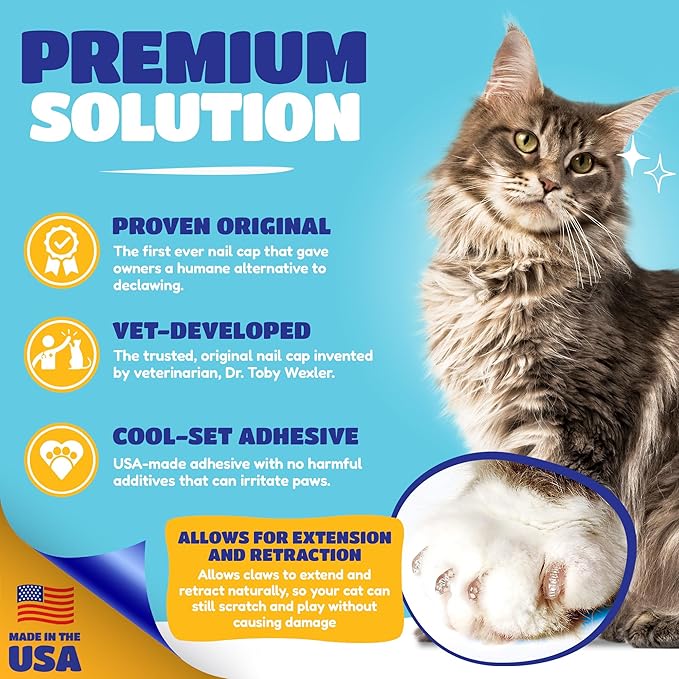 Soft Claws Cat Nail Caps for Medium Cats – (Red, Blue & Gold, 40 Caps) – Made in USA – Veterinarian-Developed | Scratch Protection, Easy to Apply, Long-Lasting Soft Nail Covers for Cats