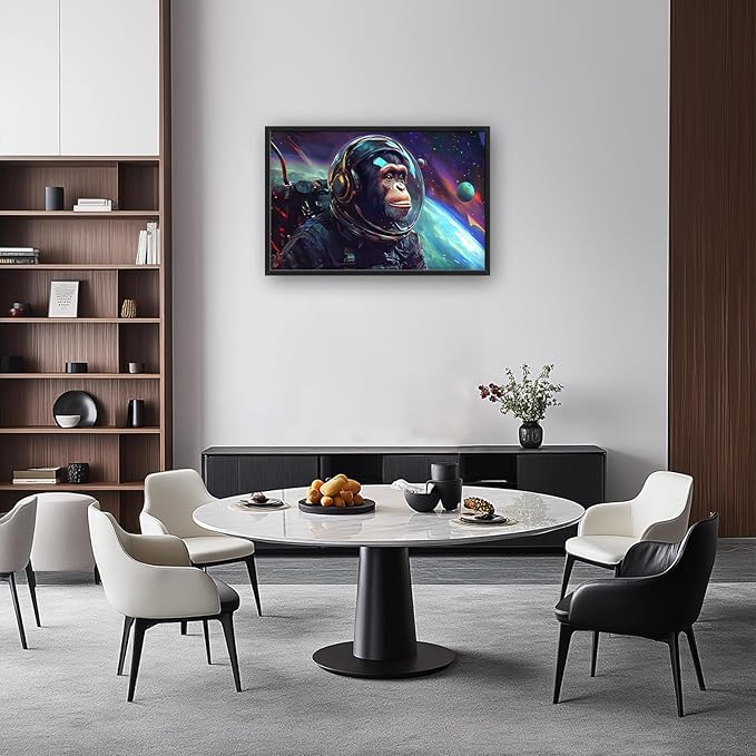 Framed Large Monkey Astronaut Wall Art, Oversized Chimpanzee Spacemen Wall Decor for Living Room, Outer Space Canvas Painting Pictures Modern Artwork for Living Room Bedroom Office 36"x24"